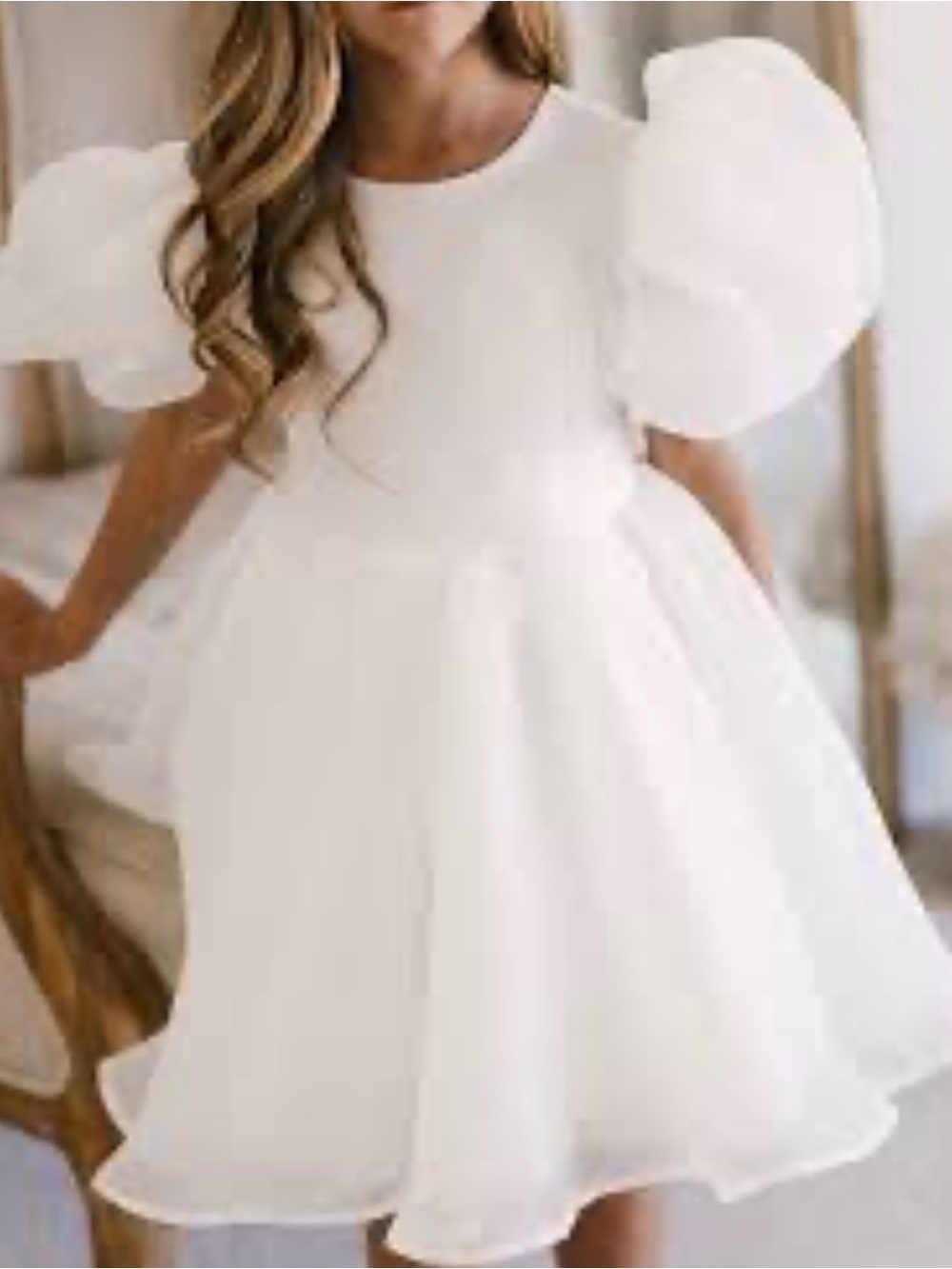 Ivory Puff-Sleeve Tulle Party Dress flower girl pagent wedding for Girls 120 6